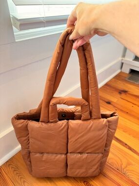 Quilted Puffer Tote Bag - Brown